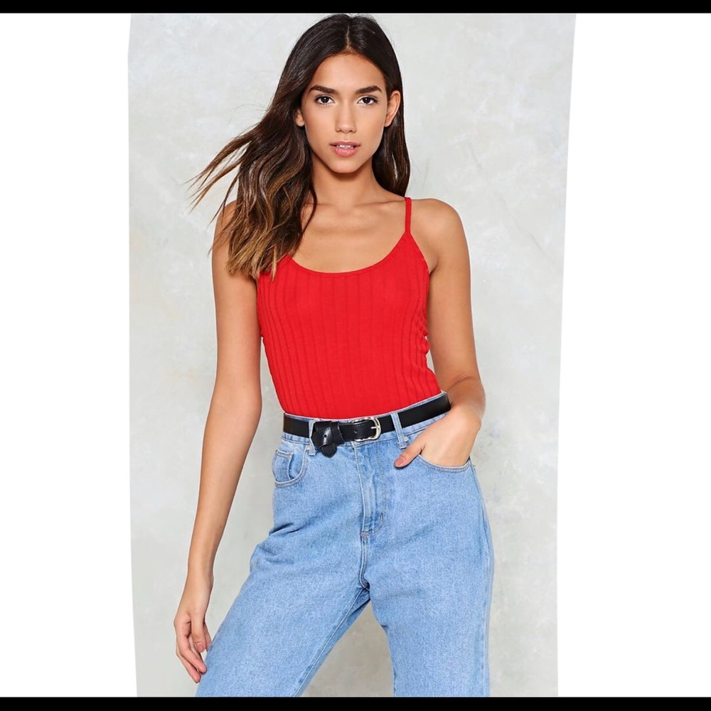 Red Ribbed Bodysuit